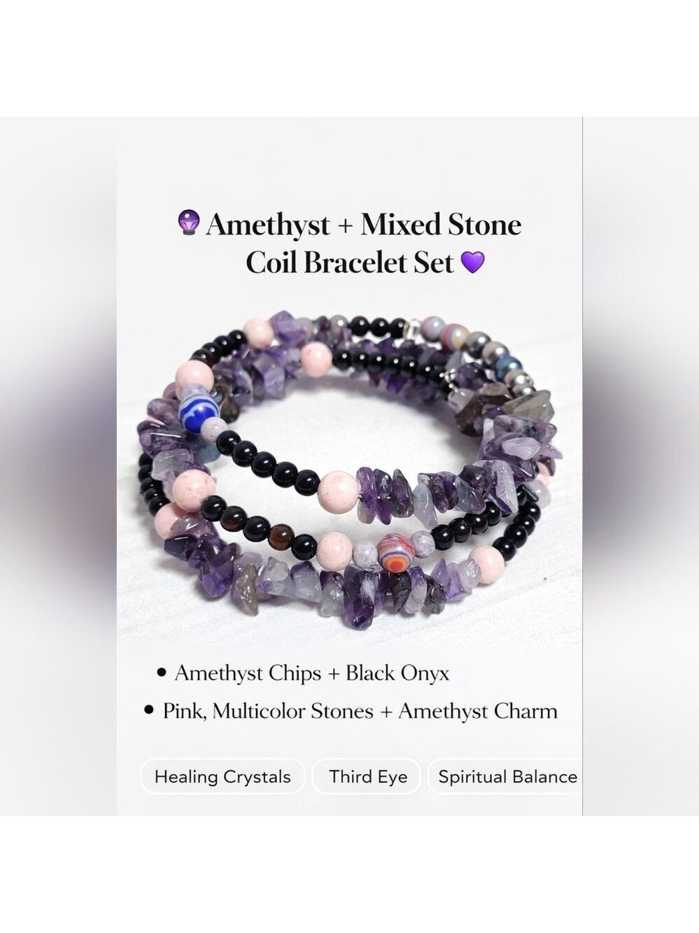 Amethyst + Mixed Natural Stone Coil Bracelet - New